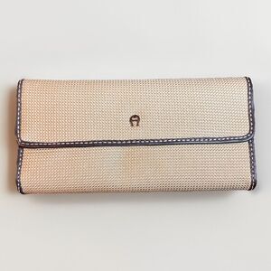 Etienne Aigner Woven Wallet Clutch Cream Tan Vintage